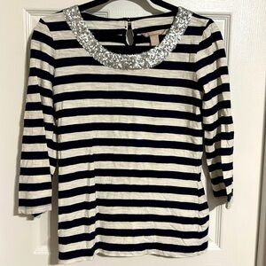 Sparkle Trimmed Striped Top